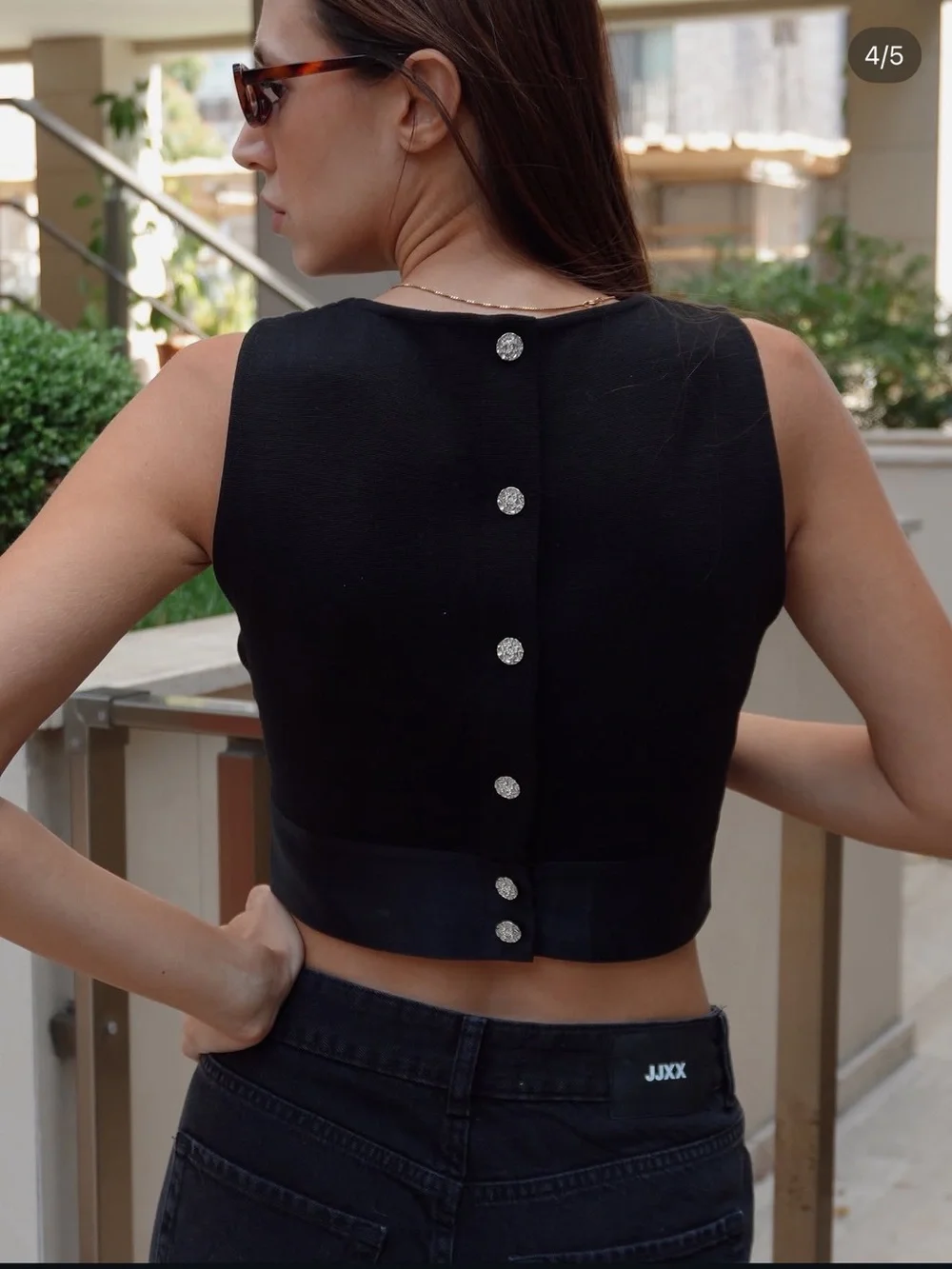 CHANEL | 22A CC Embellished Pleated Crop Top in Black